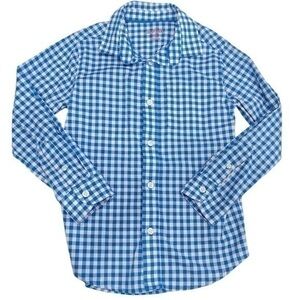 Boys Blue Plaid Checkered Button Down/Up Shirt Size Small 6/7